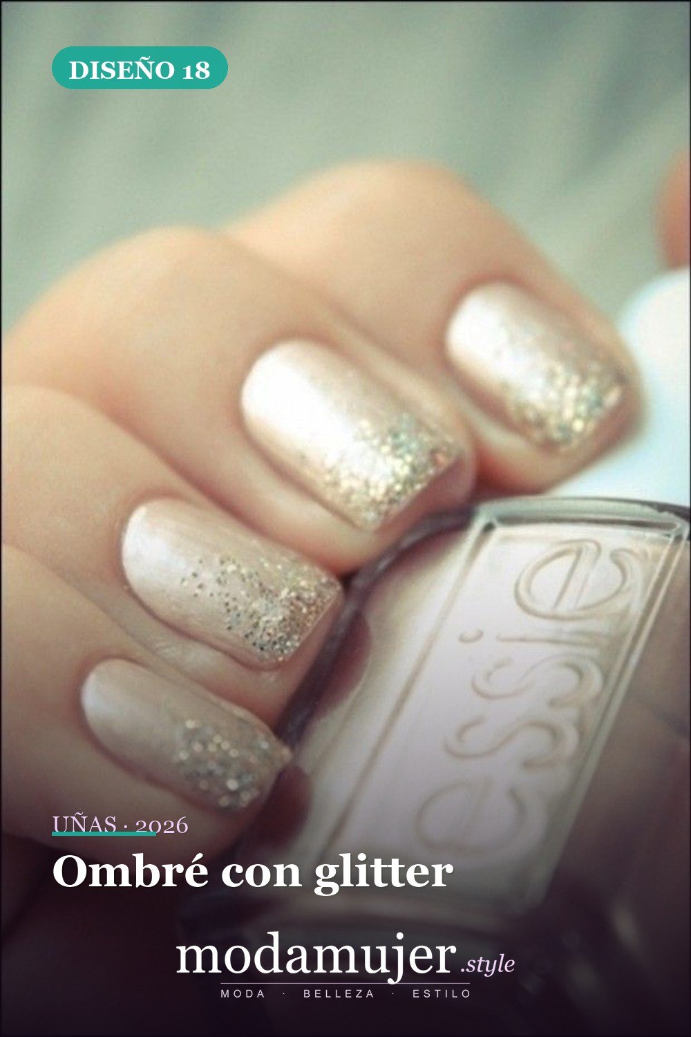 Ombré con glitter — 35 ideas de uñas de boda glamorosas para 2026: los mejores diseños de novia
