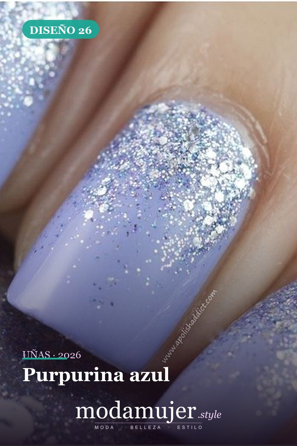 Purpurina azul — 35 ideas de uñas de boda glamorosas para 2026: los mejores diseños de novia