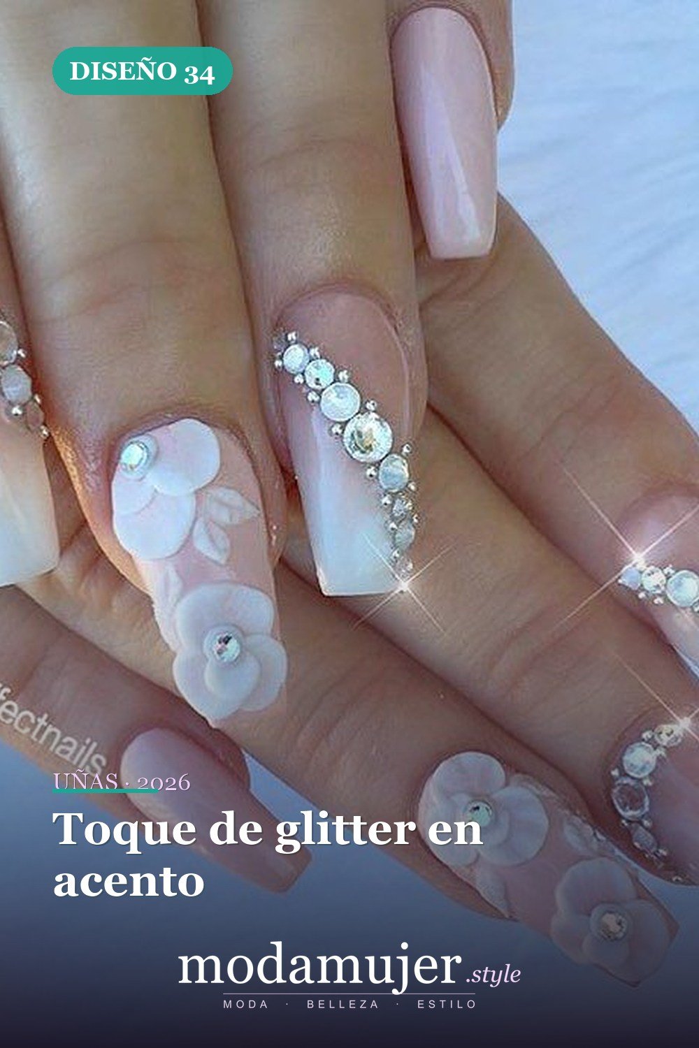 Toque de glitter en acento — 35 ideas de uñas de boda glamorosas para 2026: los mejores diseños de novia