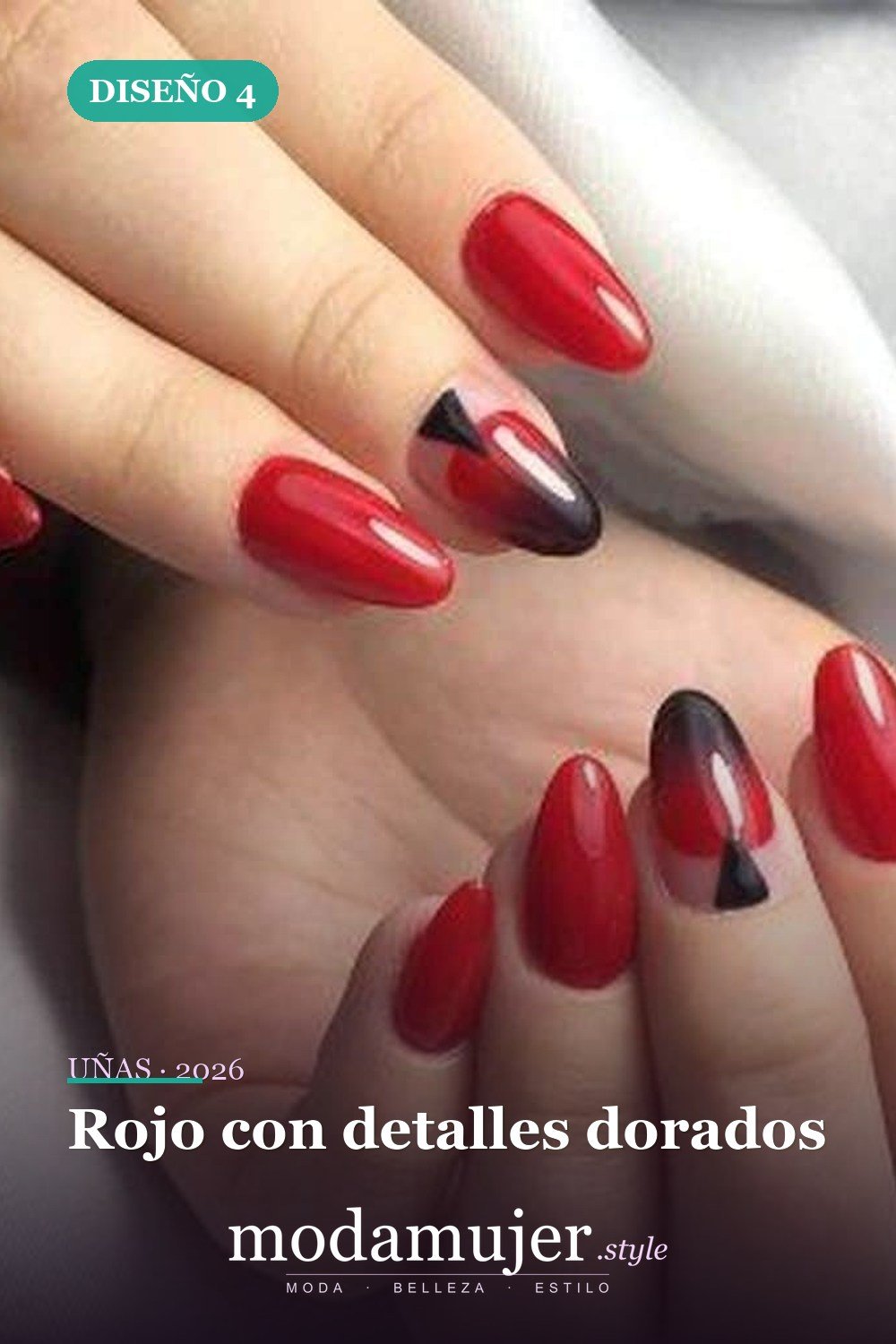 Rojo con detalles dorados — 35 ideas extraordinarias de tendencias de uñas rojas para 2026