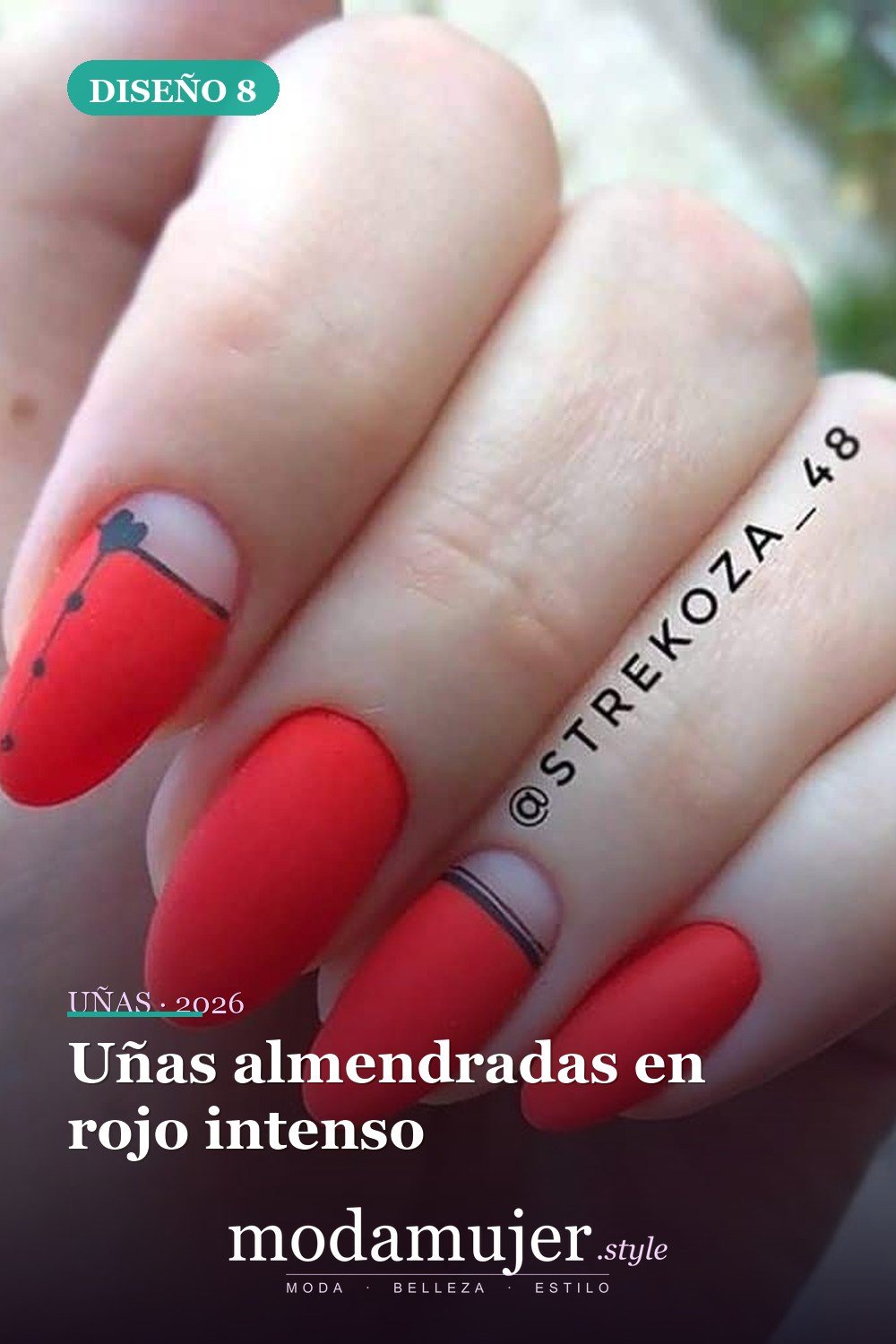 Uñas almendradas en rojo intenso — 35 ideas extraordinarias de tendencias de uñas rojas para 2026