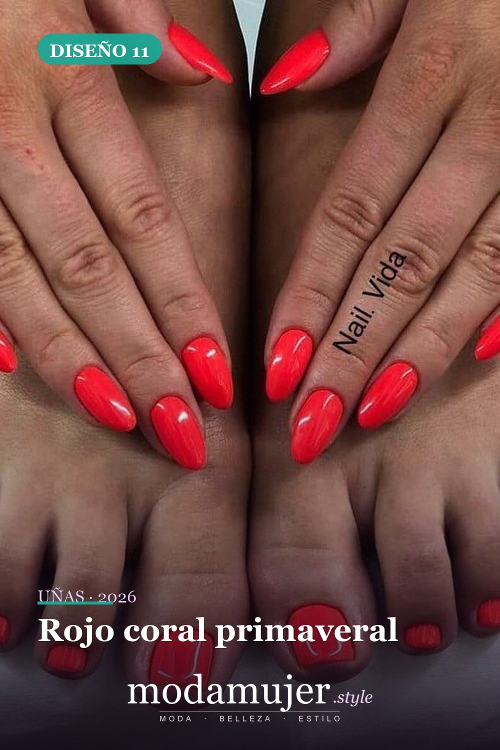 Rojo coral primaveral — 35 ideas extraordinarias de tendencias de uñas rojas para 2026