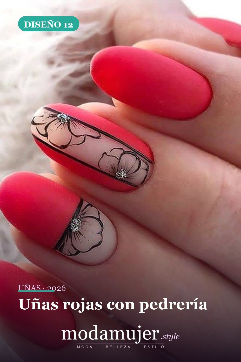 Uñas rojas con pedrería — 35 ideas extraordinarias de tendencias de uñas rojas para 2026