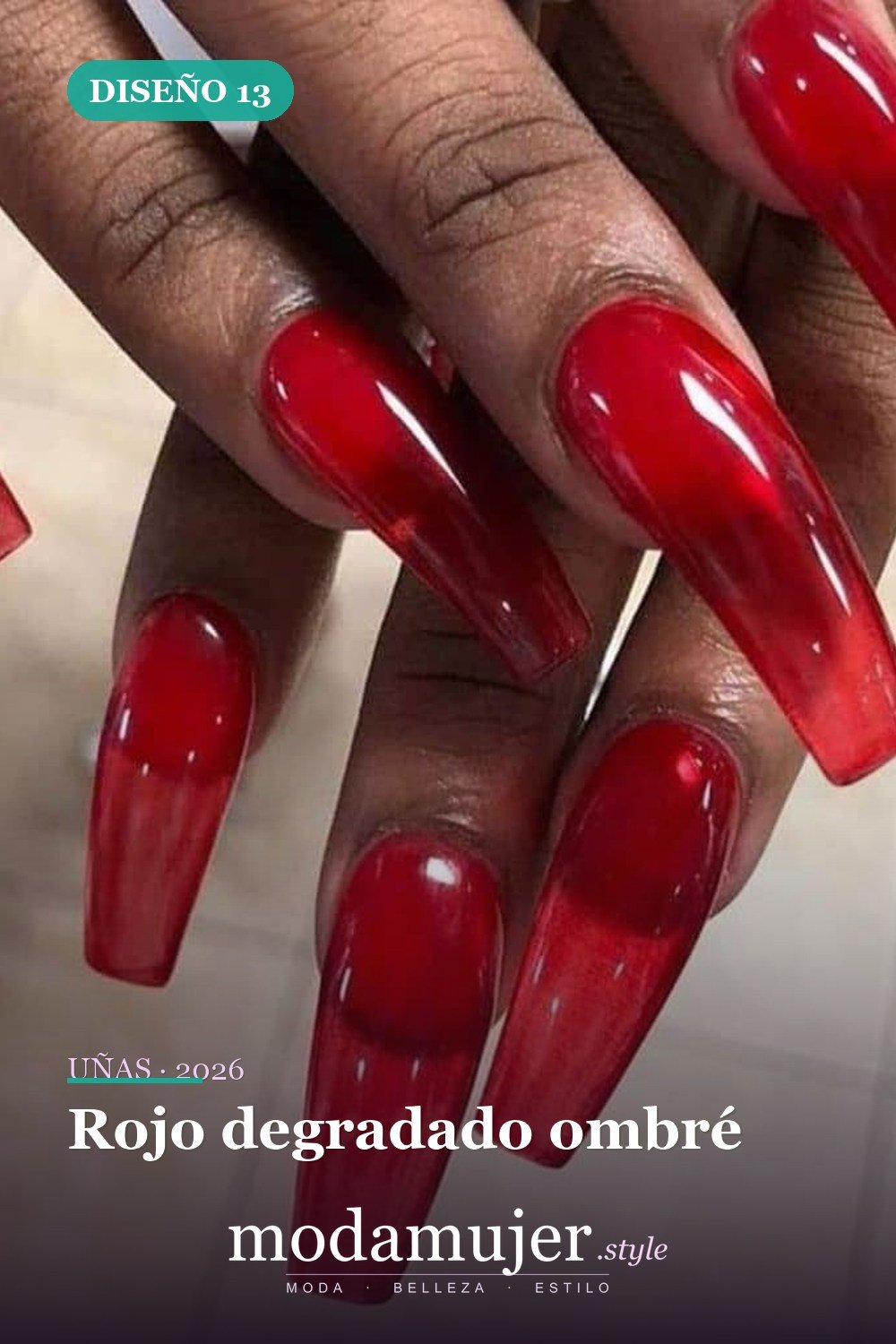 Rojo degradado ombré — 35 ideas extraordinarias de tendencias de uñas rojas para 2026