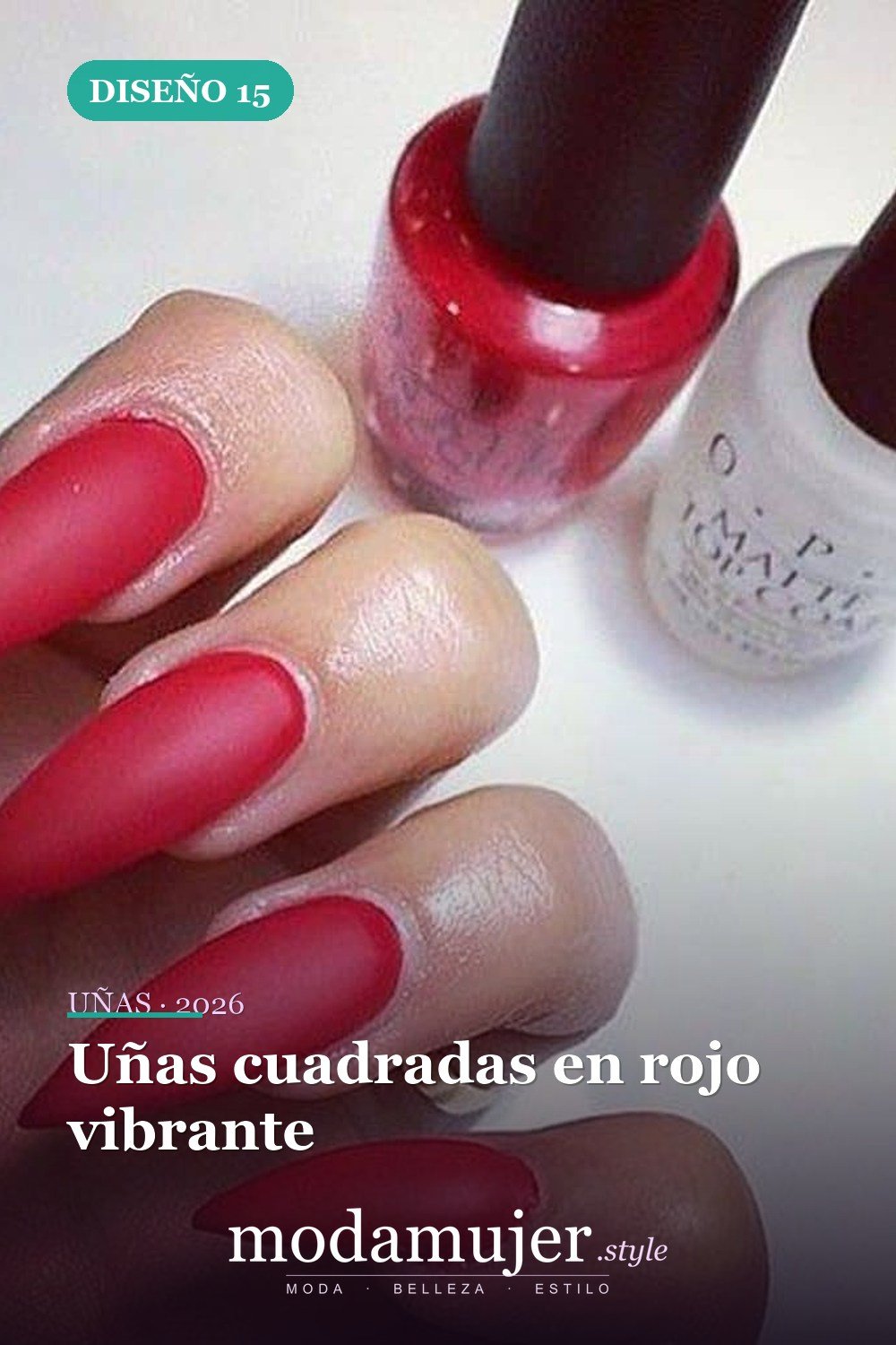 Uñas cuadradas en rojo vibrante — 35 ideas extraordinarias de tendencias de uñas rojas para 2026