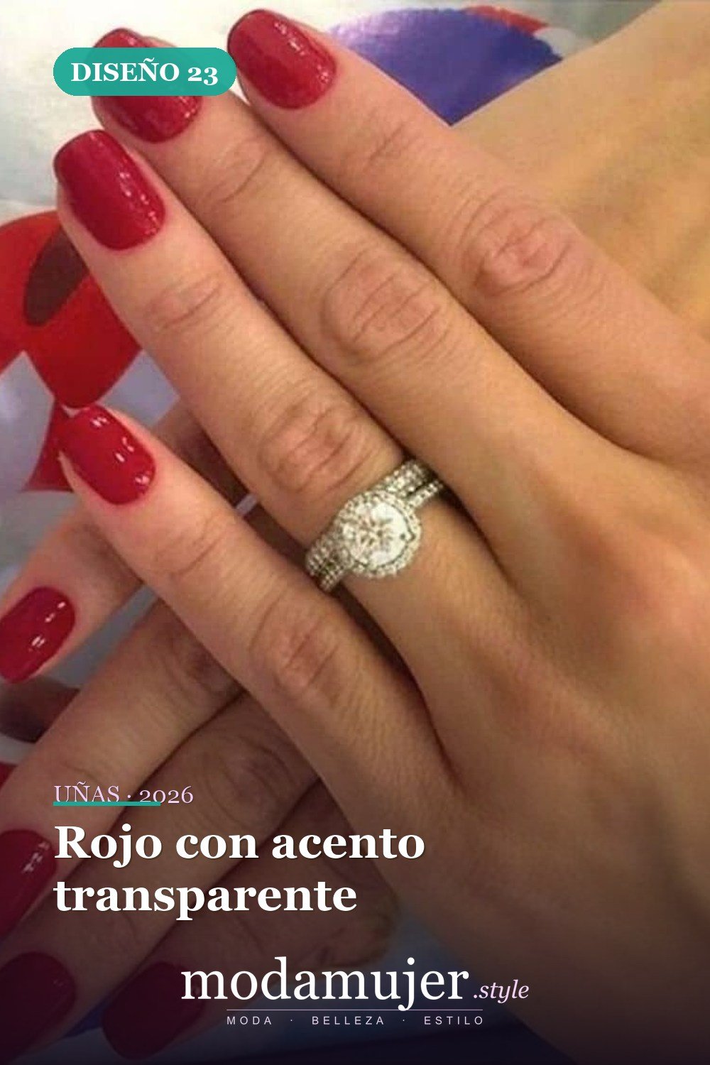 Rojo con acento transparente — 35 ideas extraordinarias de tendencias de uñas rojas para 2026
