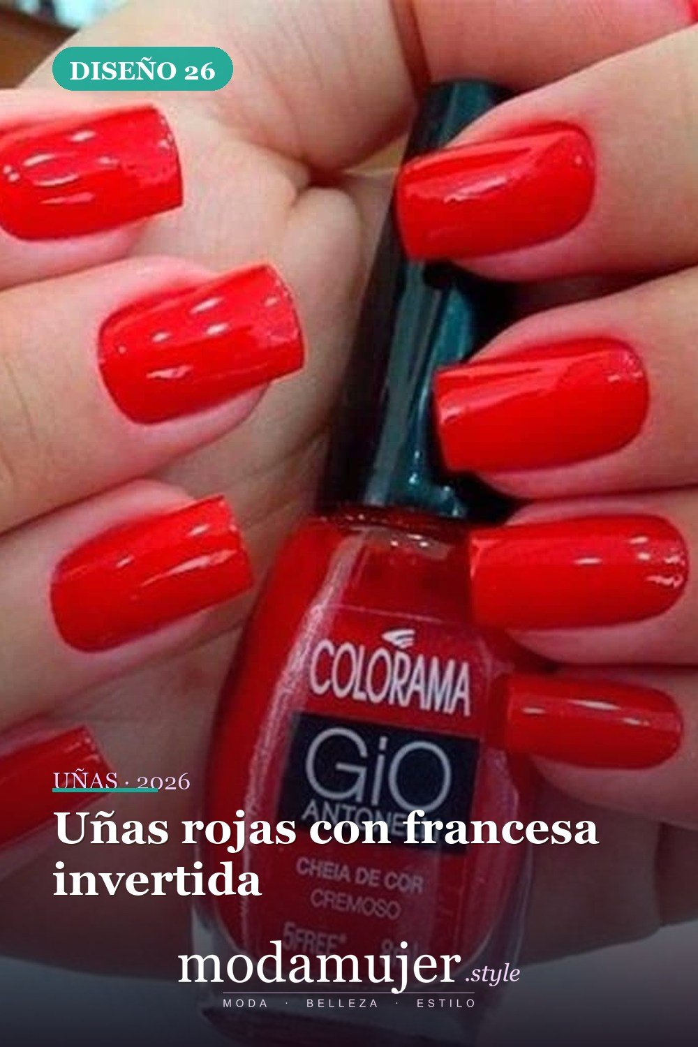 Uñas rojas con francesa invertida — 35 ideas extraordinarias de tendencias de uñas rojas para 2026