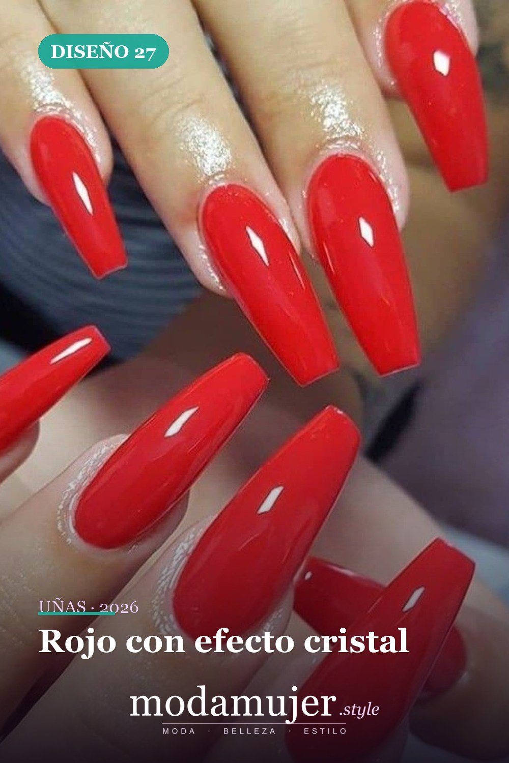 Rojo con efecto cristal — 35 ideas extraordinarias de tendencias de uñas rojas para 2026