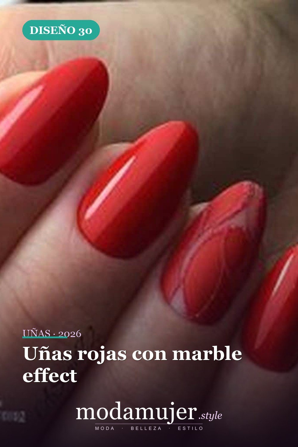 Uñas rojas con marble effect — 35 ideas extraordinarias de tendencias de uñas rojas para 2026