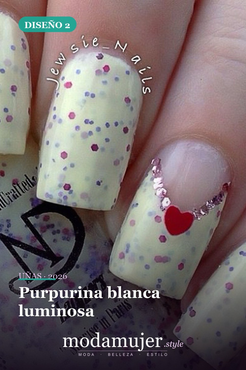 Purpurina blanca luminosa — 35 increíbles diseños de uñas con brillo para 2026