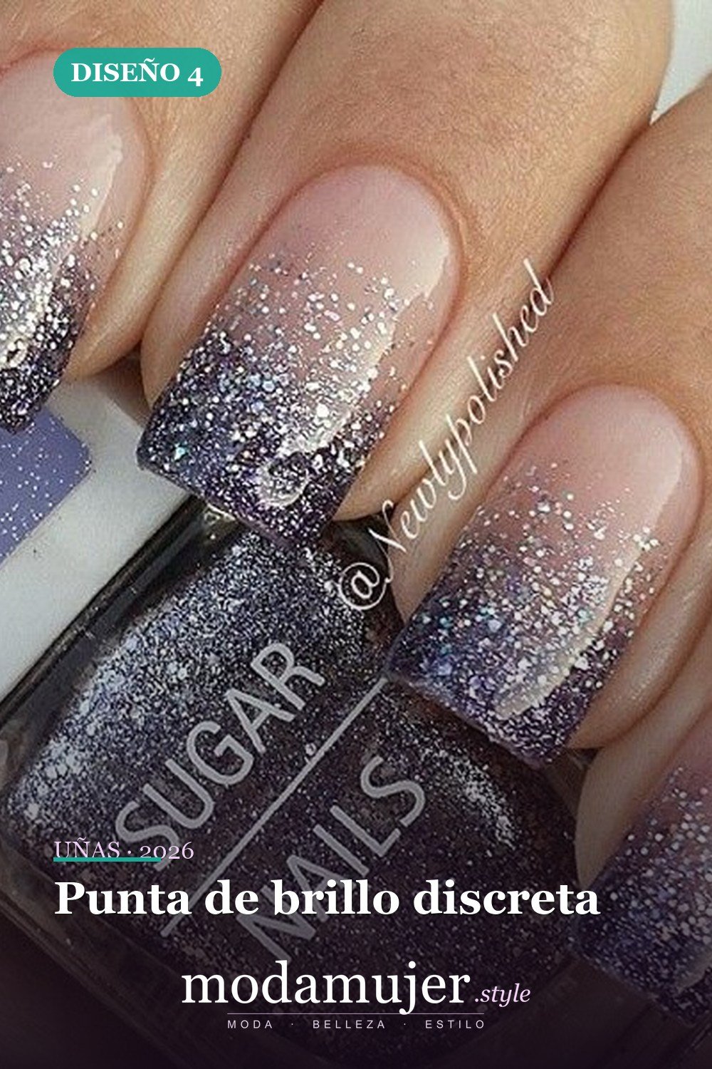 Punta de brillo discreta — 35 increíbles diseños de uñas con brillo para 2026