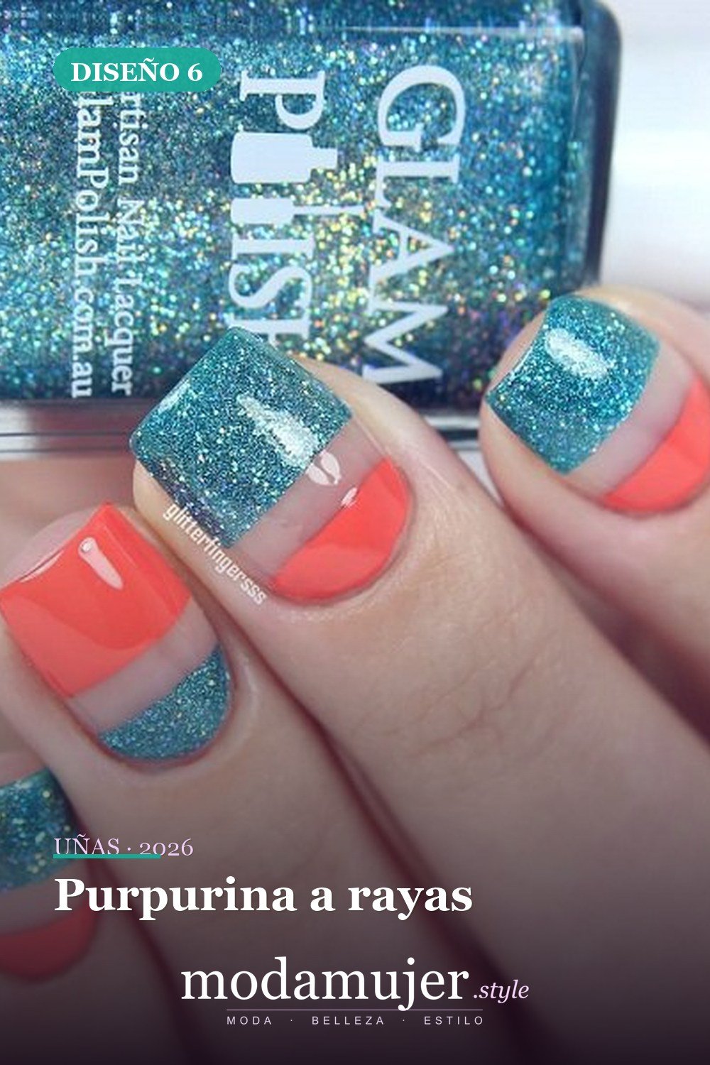 Purpurina a rayas — 35 increíbles diseños de uñas con brillo para 2026