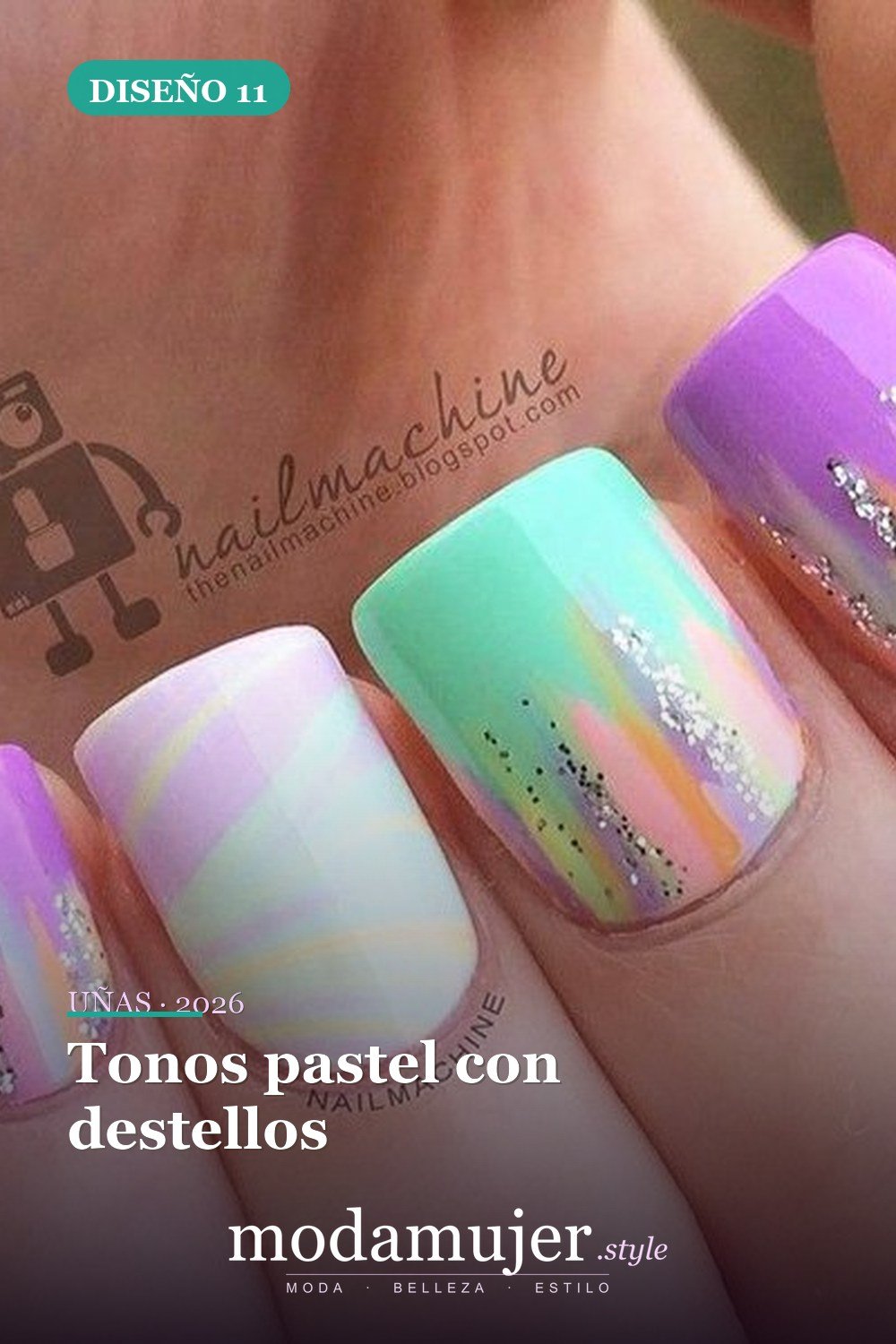 Tonos pastel con destellos — 35 increíbles diseños de uñas con brillo para 2026