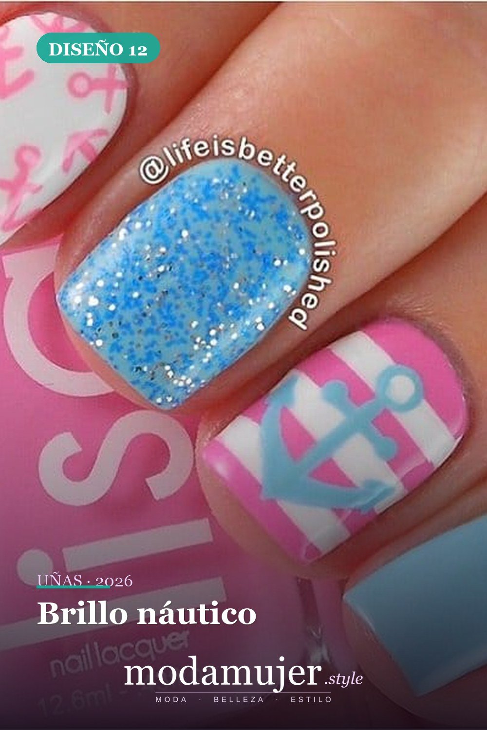 Brillo náutico — 35 increíbles diseños de uñas con brillo para 2026
