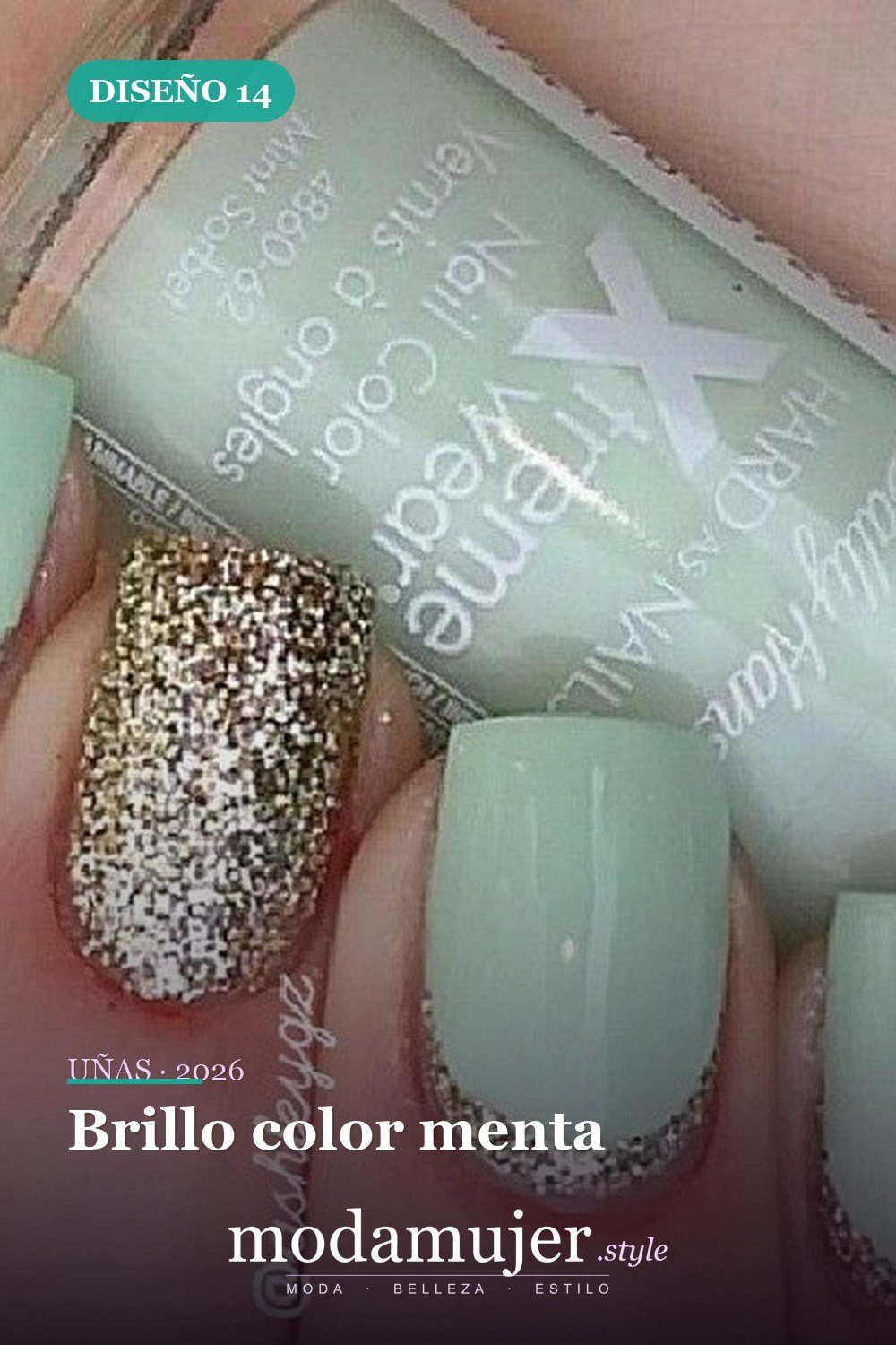 Brillo color menta — 35 increíbles diseños de uñas con brillo para 2026