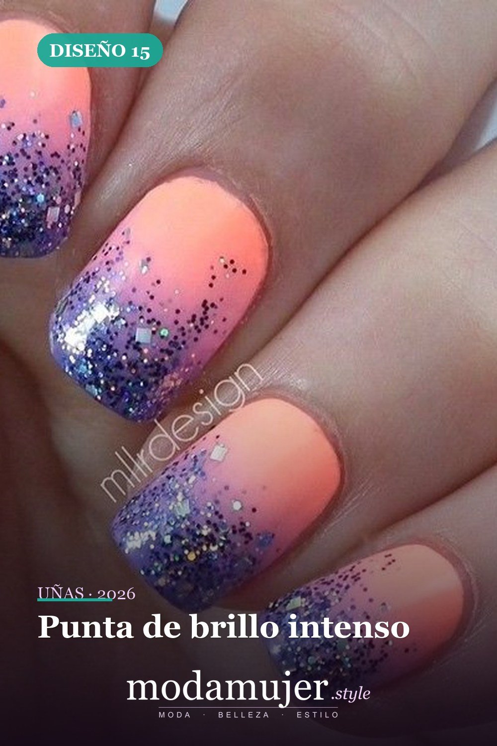 Punta de brillo intenso — 35 increíbles diseños de uñas con brillo para 2026