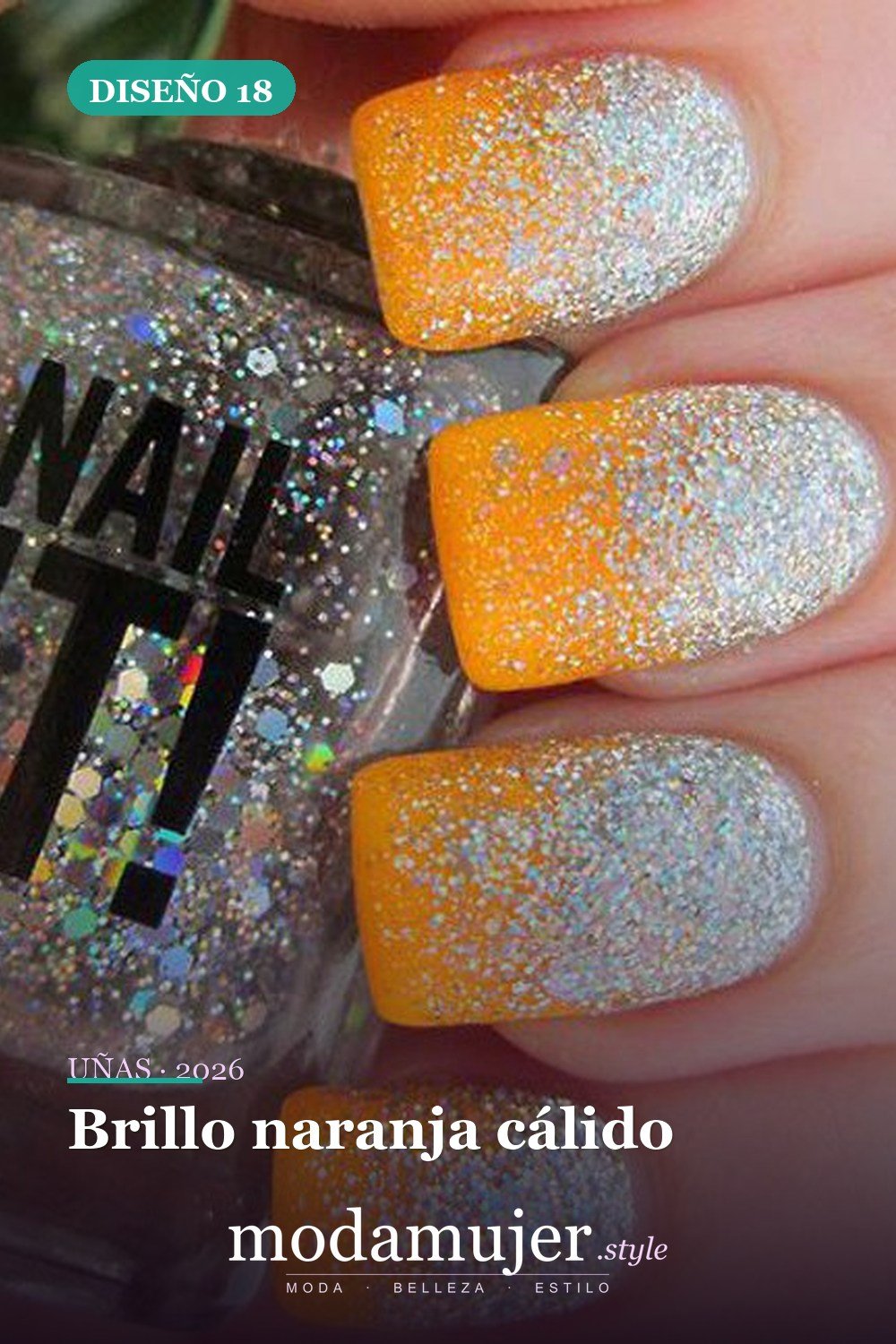 Brillo naranja cálido — 35 increíbles diseños de uñas con brillo para 2026
