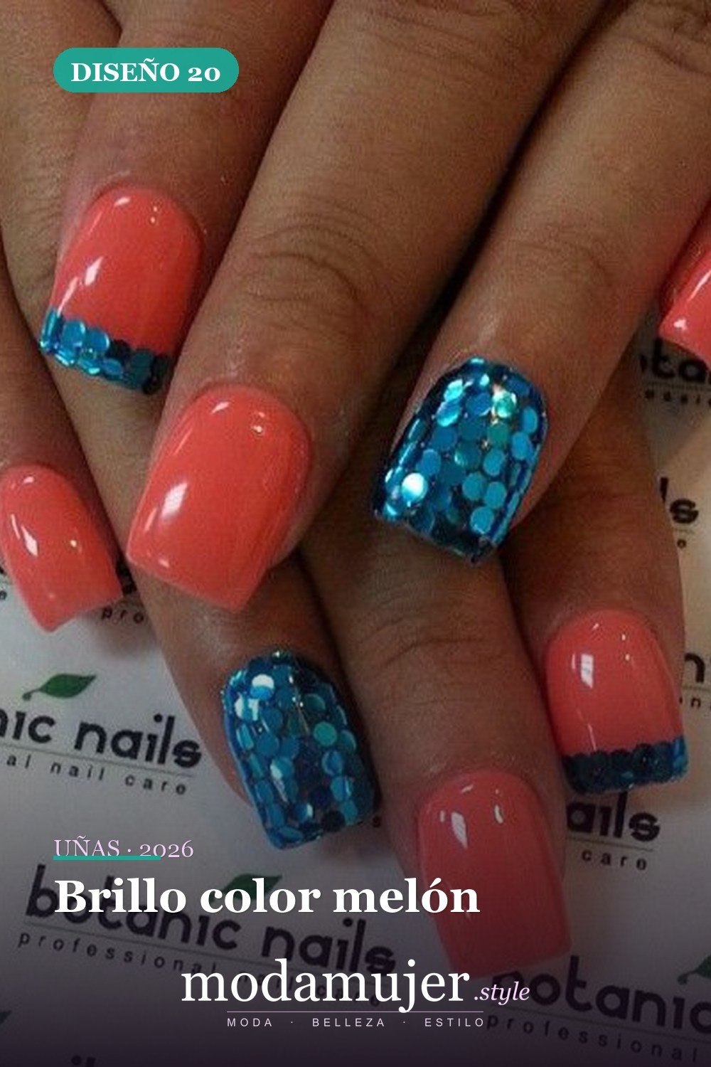 Brillo color melón — 35 increíbles diseños de uñas con brillo para 2026