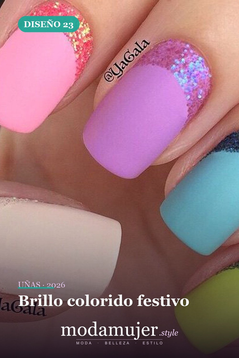 Brillo colorido festivo — 35 increíbles diseños de uñas con brillo para 2026