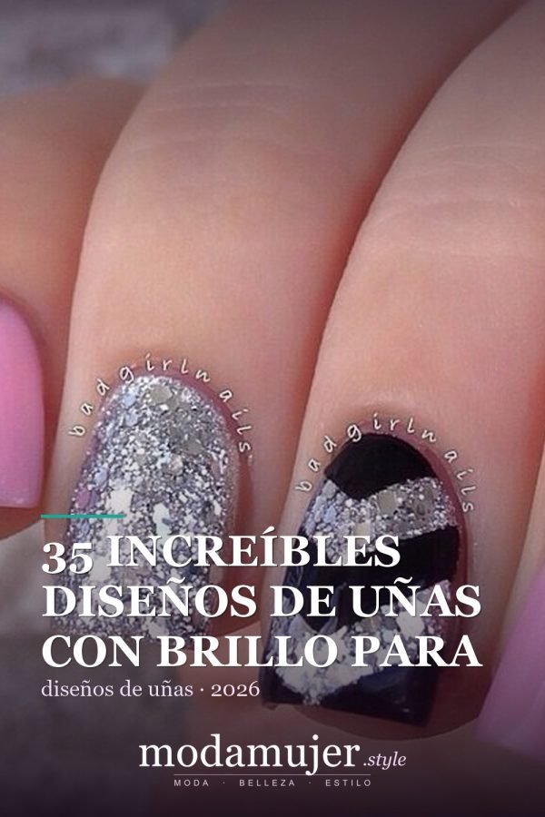 35 increíbles diseños de uñas con brillo para 2026