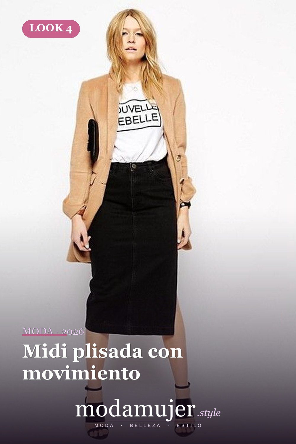 Midi plisada con movimiento — 35 trajes casuales de primavera para mujer con faldas midi