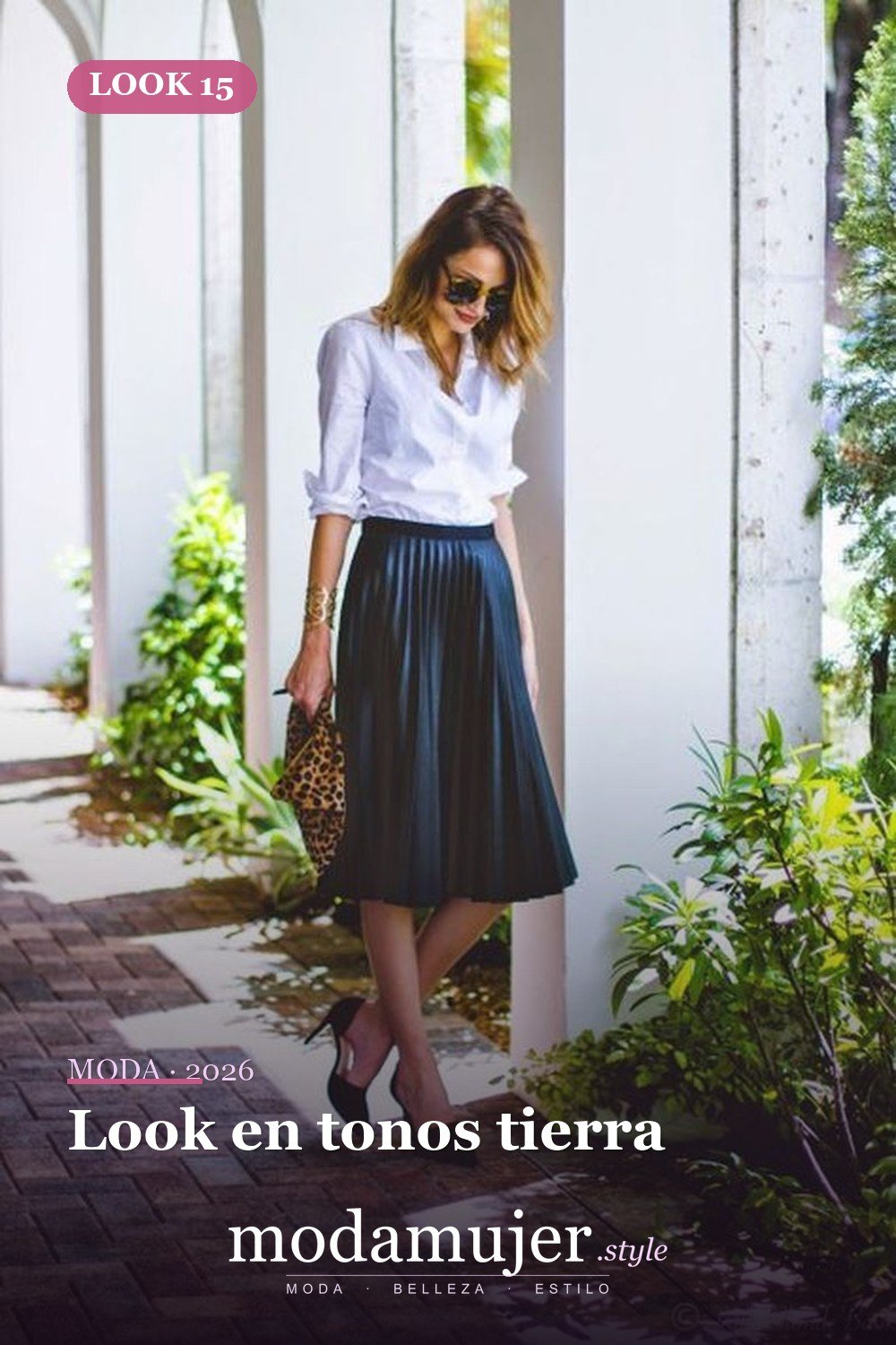 Look en tonos tierra — 35 trajes casuales de primavera para mujer con faldas midi