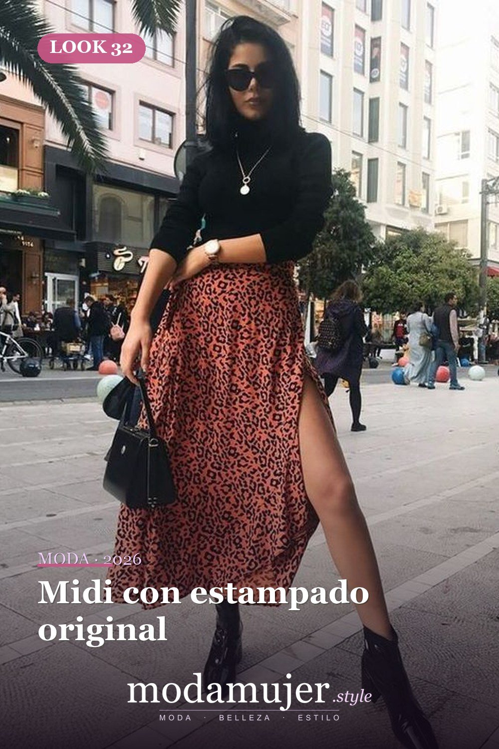 Midi con estampado original — 35 trajes casuales de primavera para mujer con faldas midi
