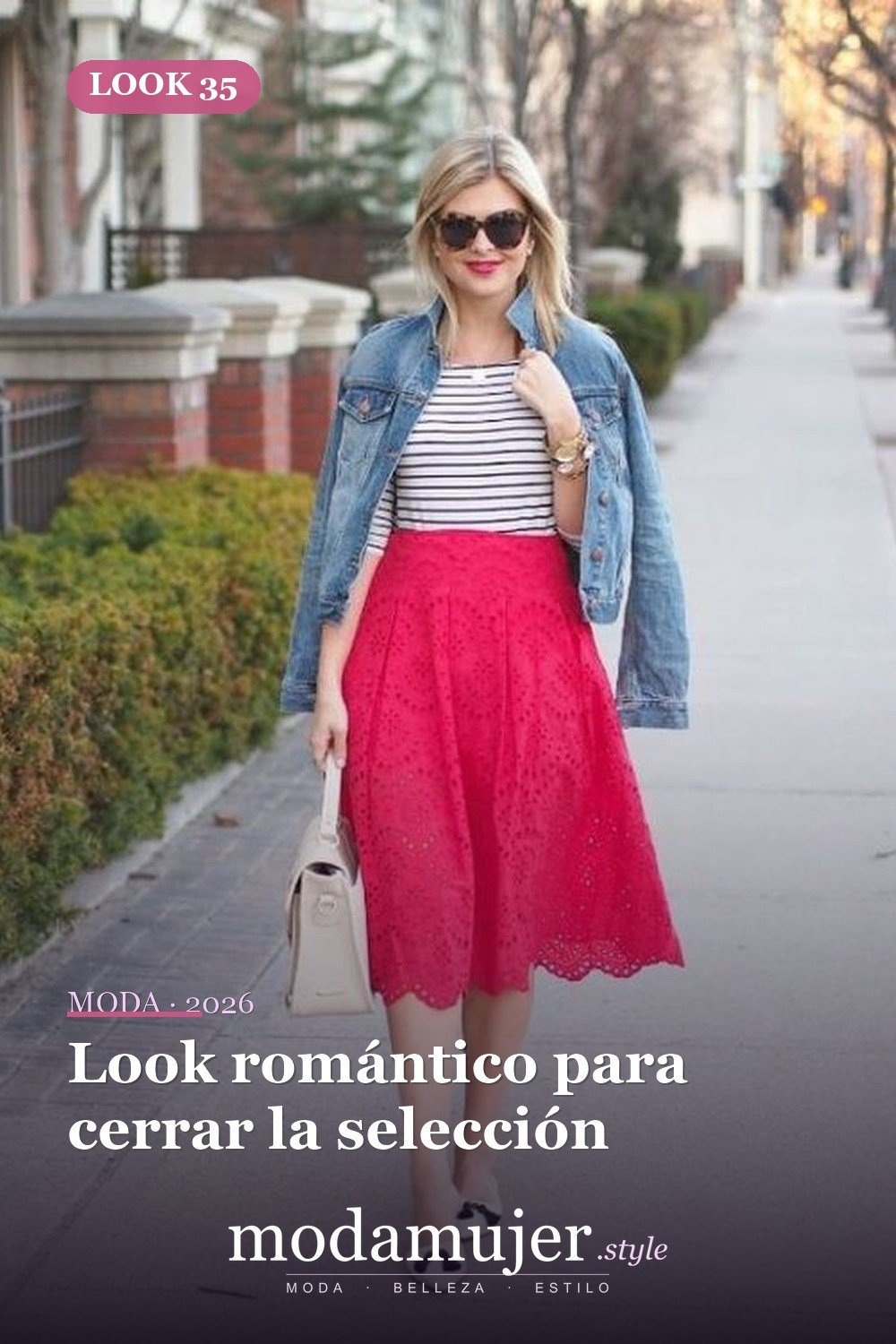 Look romántico para cerrar la selección — 35 trajes casuales de primavera para mujer con faldas midi