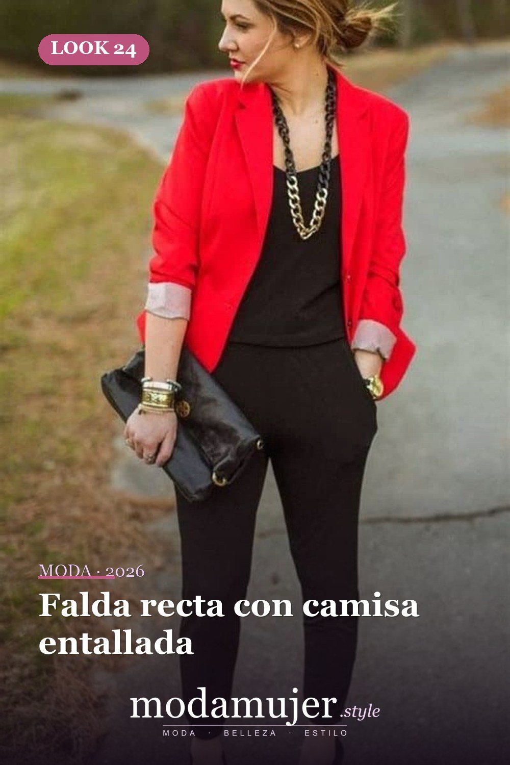 Falda recta con camisa entallada — 35 trajes de oficina profesionales y elegantes para mujeres