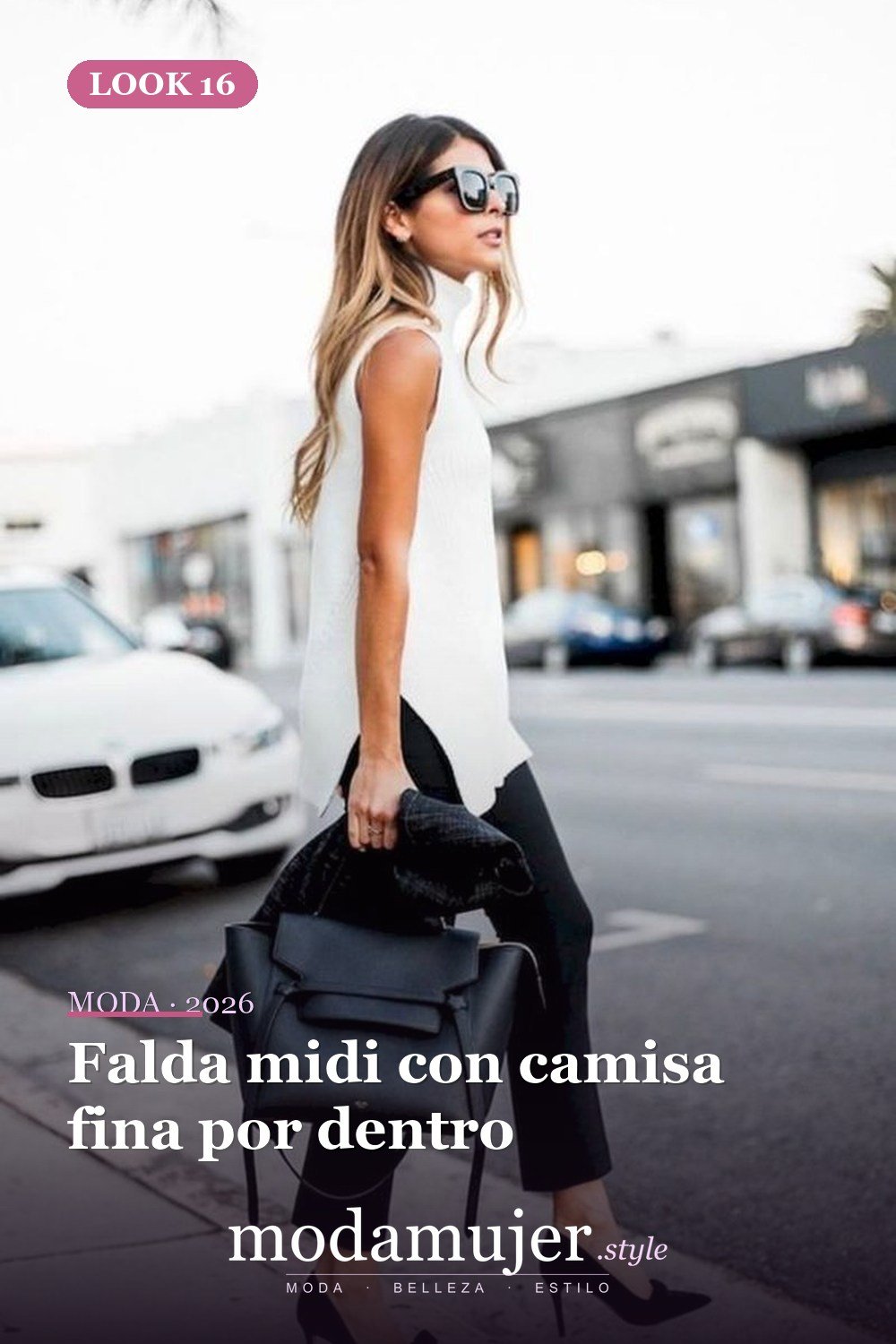 Falda midi con camisa fina por dentro — 35 trajes de trabajo profesionales de verano para mujeres profesionales