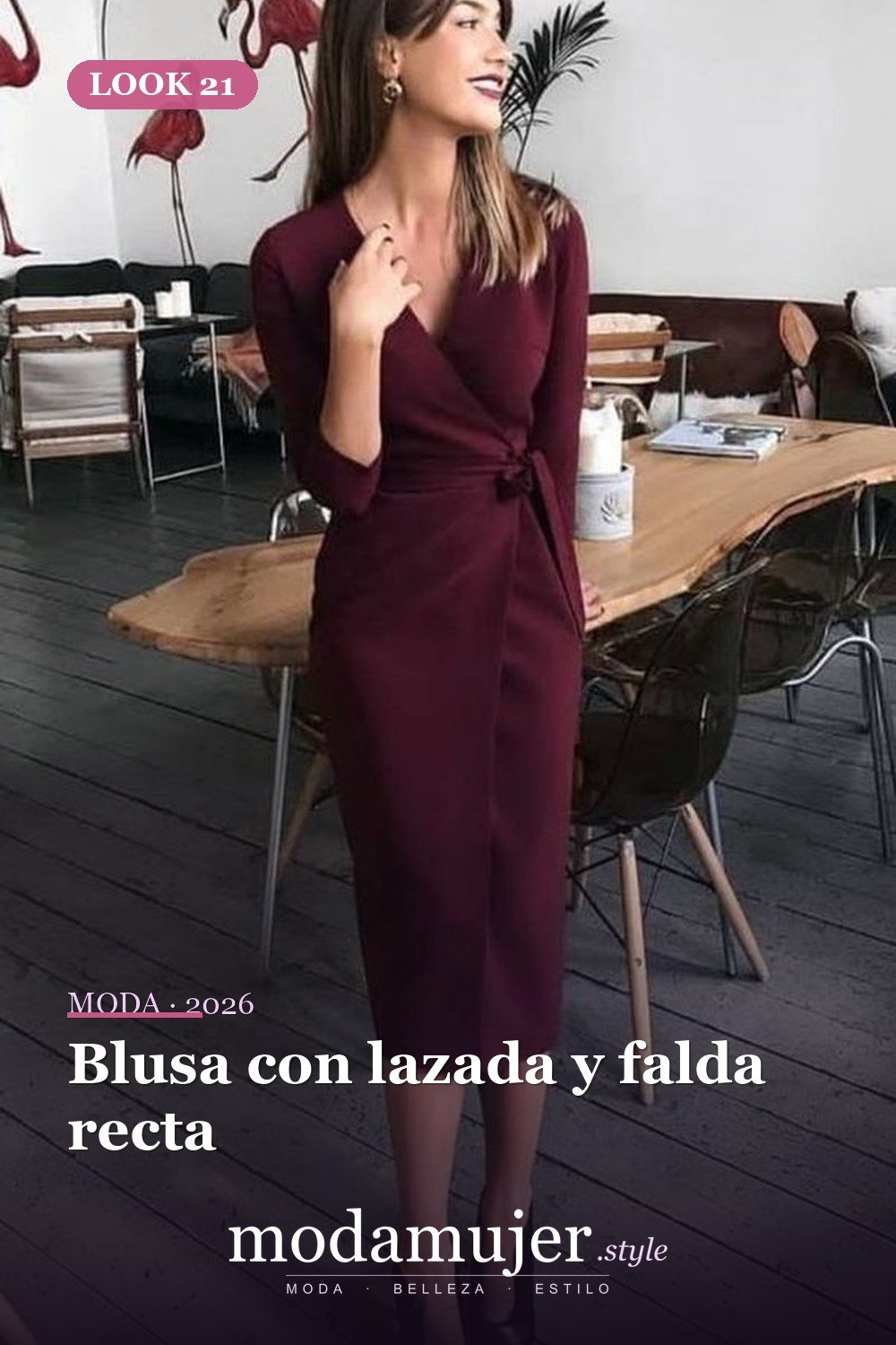 Blusa con lazada y falda recta — 35 trajes de trabajo profesionales de verano para mujeres profesionales