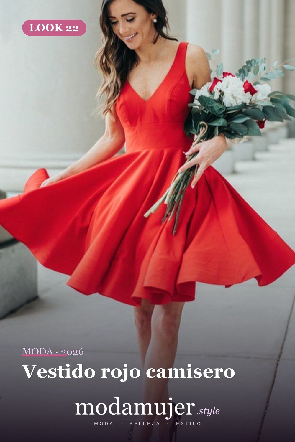 Vestido rojo camisero — 35 trajes rojos para usar antes de los 30