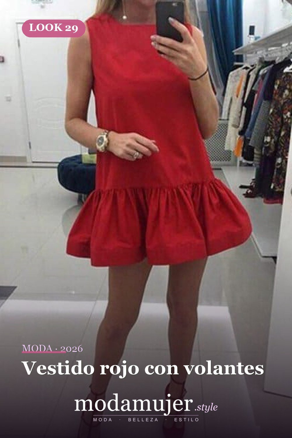 Vestido rojo con volantes — 35 trajes rojos para usar antes de los 30