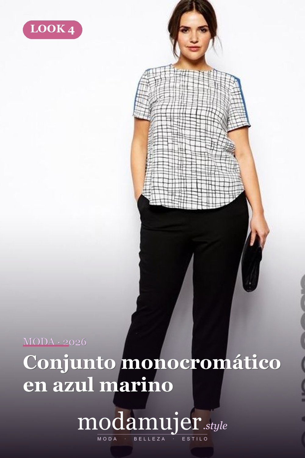 Conjunto monocromático en azul marino — 36 ideas de atuendos de trabajo profesional para mujeres de talla grande