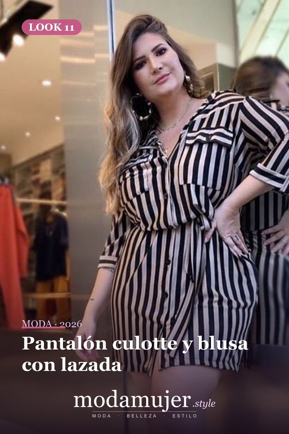 Pantalón culotte y blusa con lazada — 36 ideas de atuendos de trabajo profesional para mujeres de talla grande