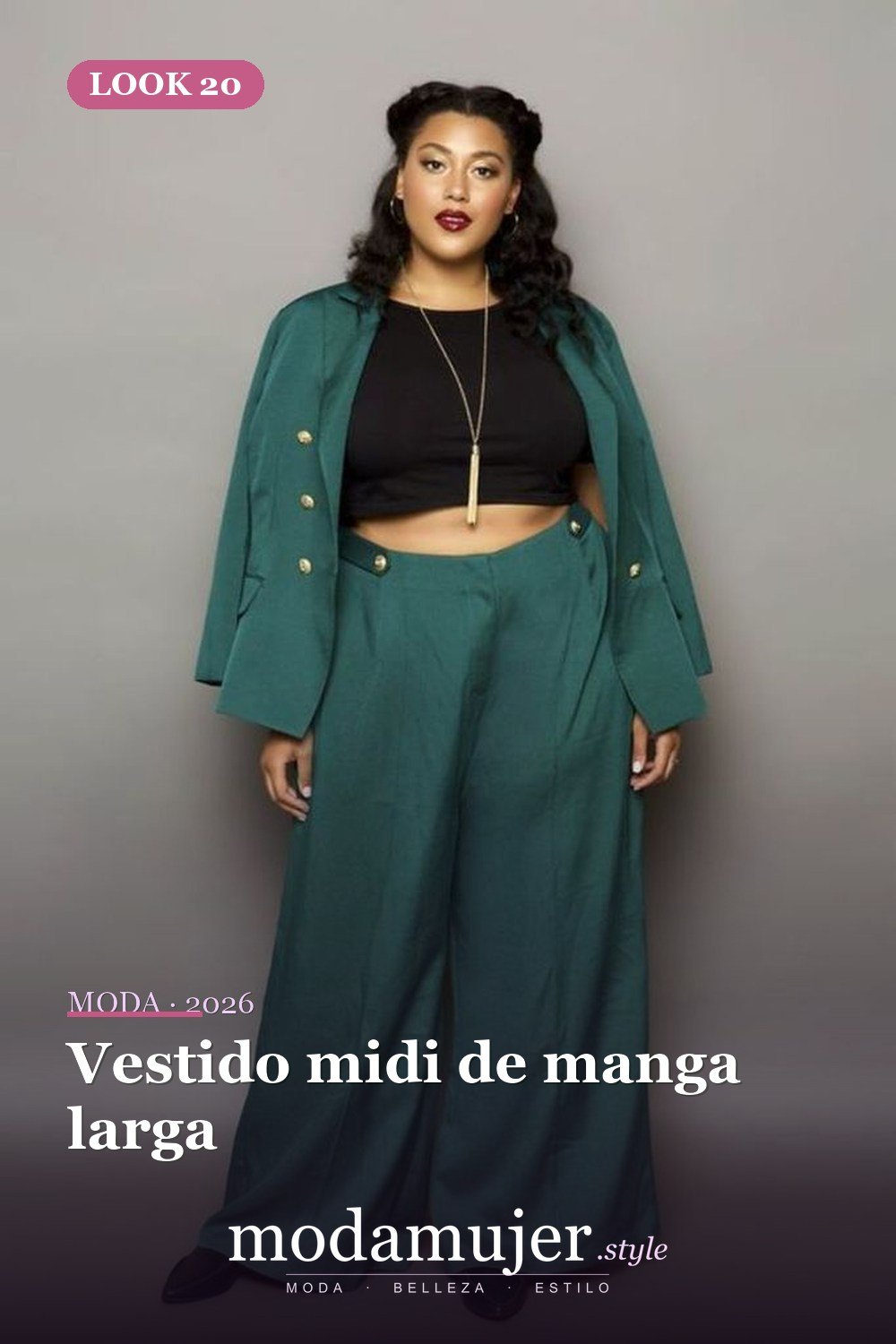 Vestido midi de manga larga — 36 ideas de atuendos de trabajo profesional para mujeres de talla grande