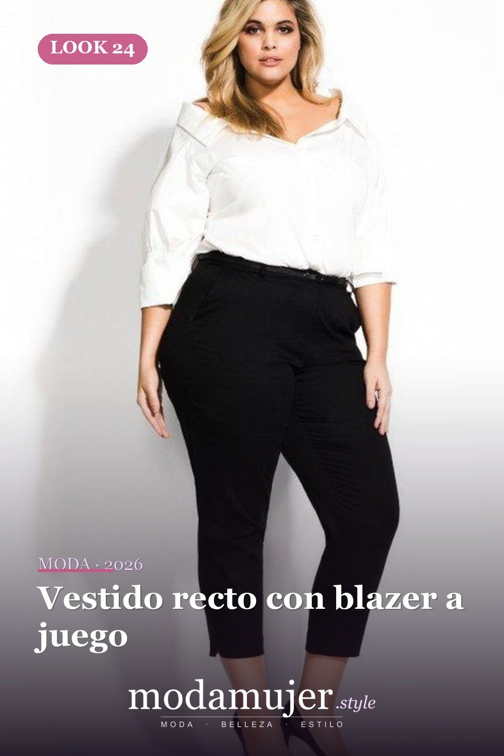 Vestido recto con blazer a juego — 36 ideas de atuendos de trabajo profesional para mujeres de talla grande