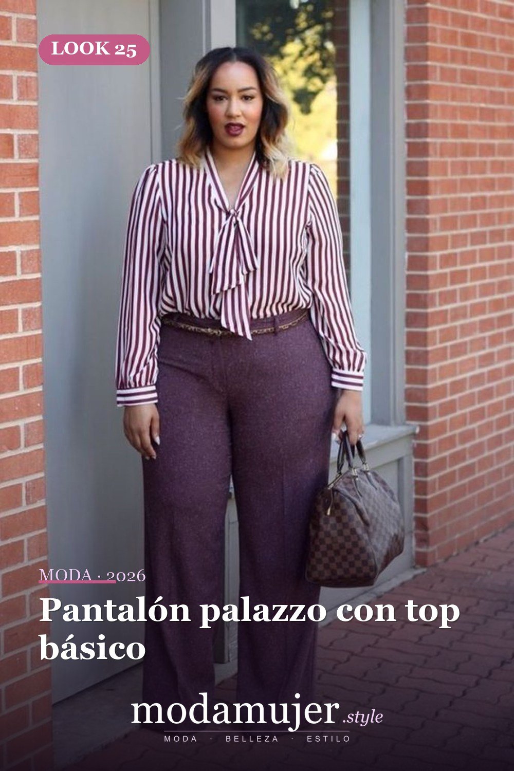Pantalón palazzo con top básico — 36 ideas de atuendos de trabajo profesional para mujeres de talla grande