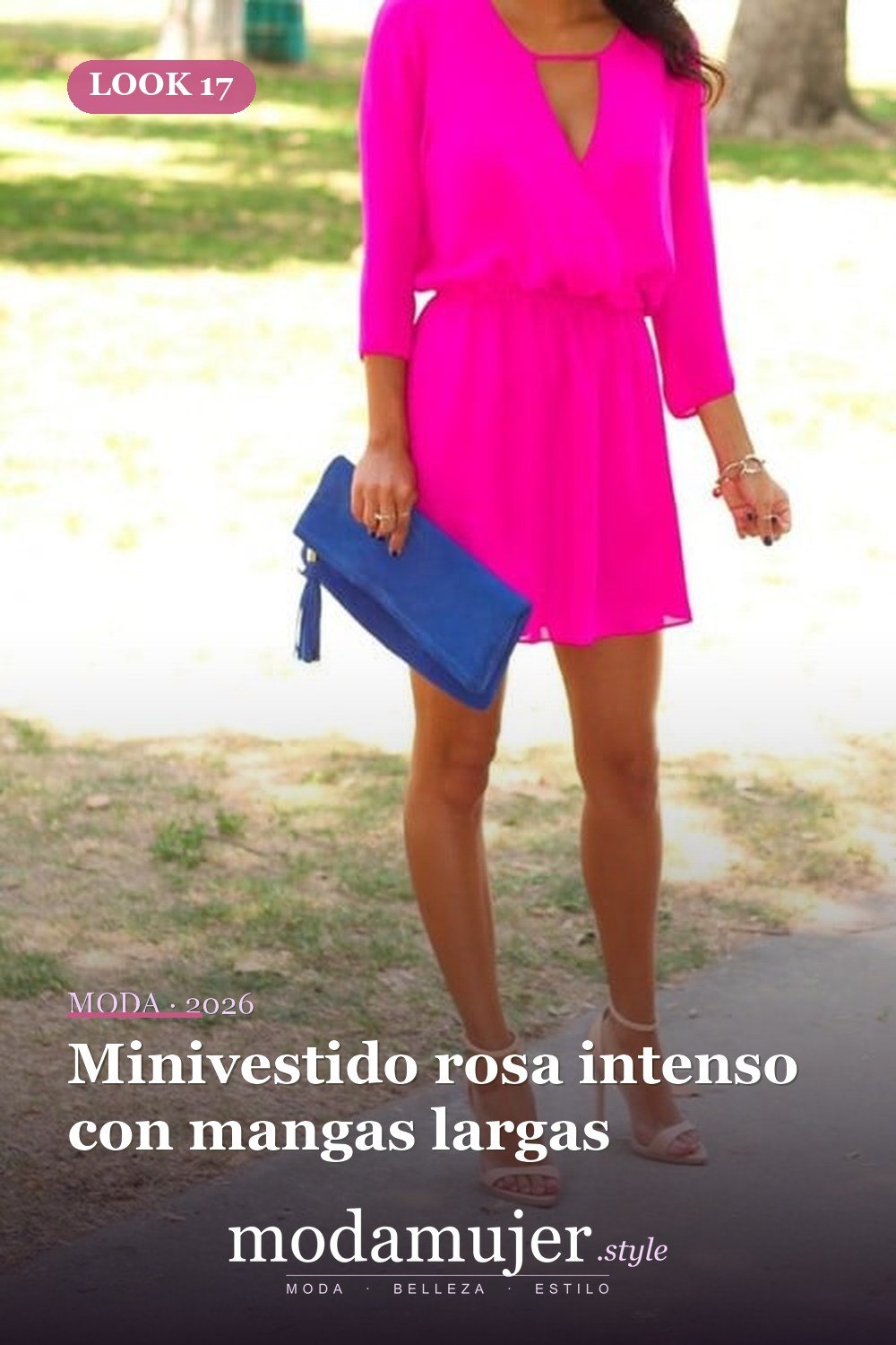 Minivestido rosa intenso con mangas largas — 37 trajes de fiesta de verano sexys y elegantes para mujer