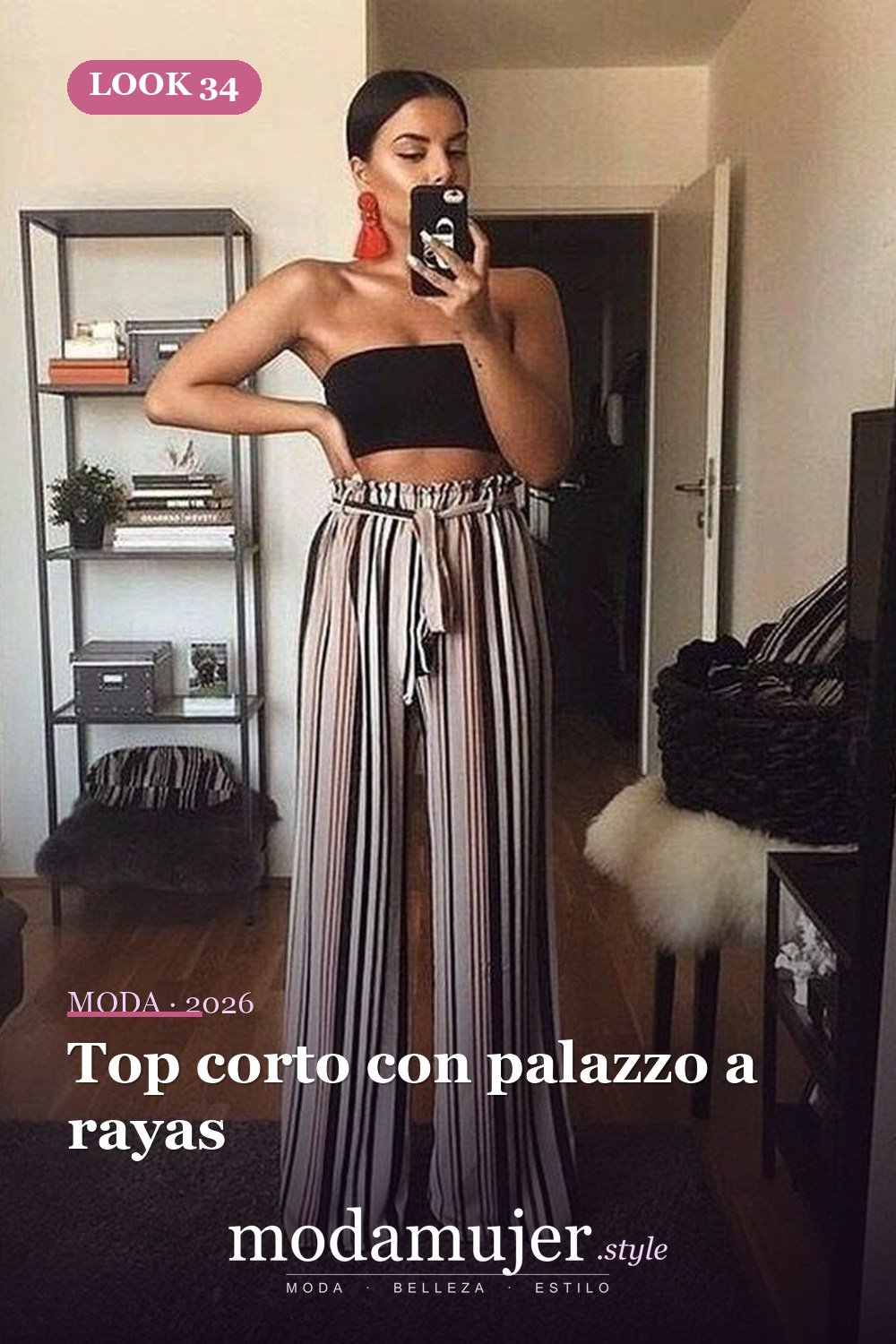 Top corto con palazzo a rayas — 37 trajes de fiesta de verano sexys y elegantes para mujer