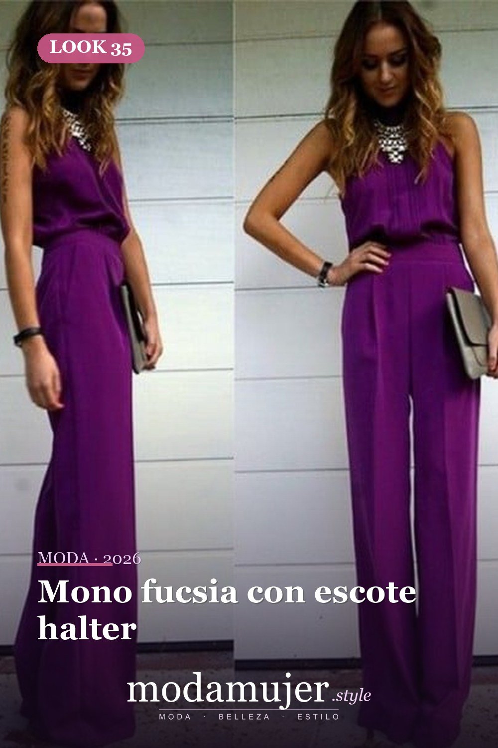Mono fucsia con escote halter — 37 trajes de fiesta de verano sexys y elegantes para mujer