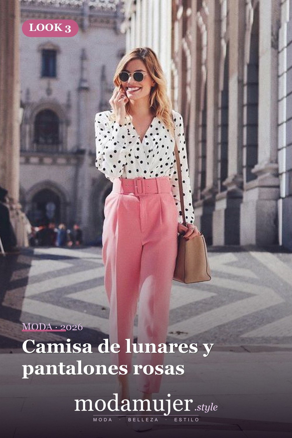 Camisa de lunares y pantalones rosas — 38 atuendos de trabajo llamativos para primavera y verano 2026