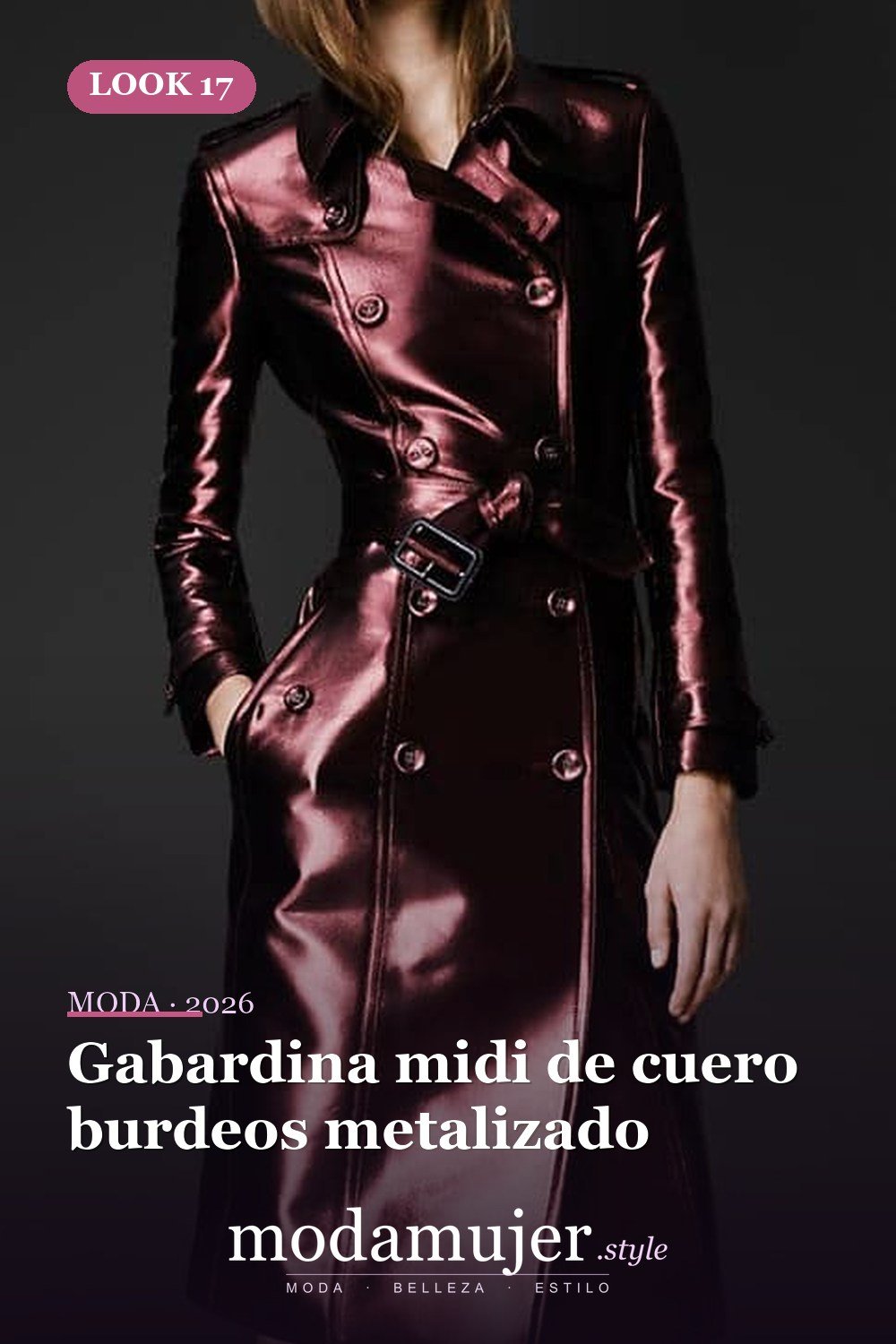 Gabardina midi de cuero burdeos metalizado — 38 gabardinas geniales para llevar esta primavera