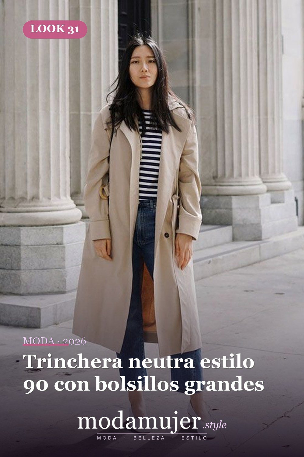 Trinchera neutra estilo 90 con bolsillos grandes — 38 gabardinas geniales para llevar esta primavera