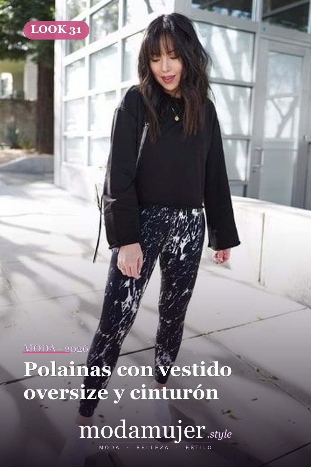 Polainas con vestido oversize y cinturón — 38 mejores ideas de trajes de invierno con polainas