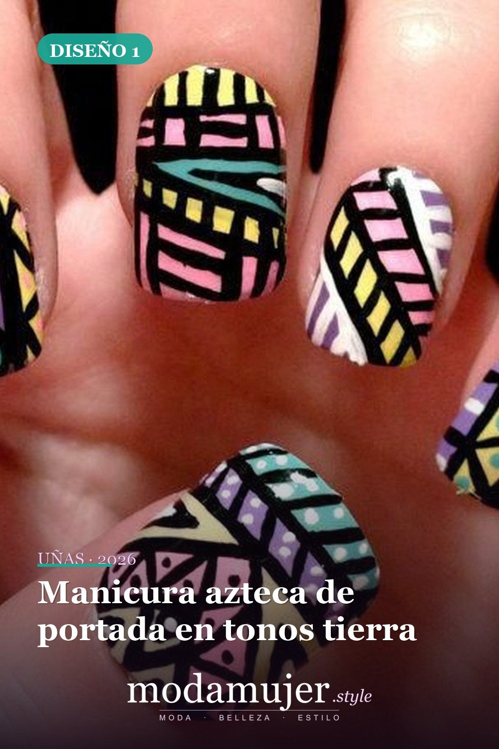 Manicura azteca de portada en tonos tierra — 40 acogedoras ideas de diseños de uñas aztecas que te encantarán
