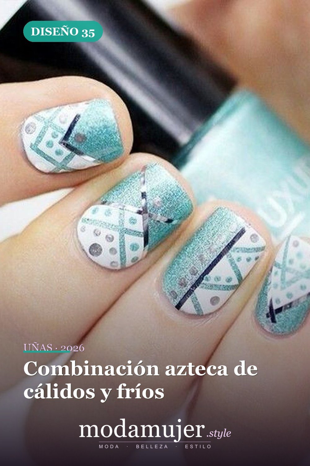 Combinación azteca de cálidos y fríos — 40 acogedoras ideas de diseños de uñas aztecas que te encantarán
