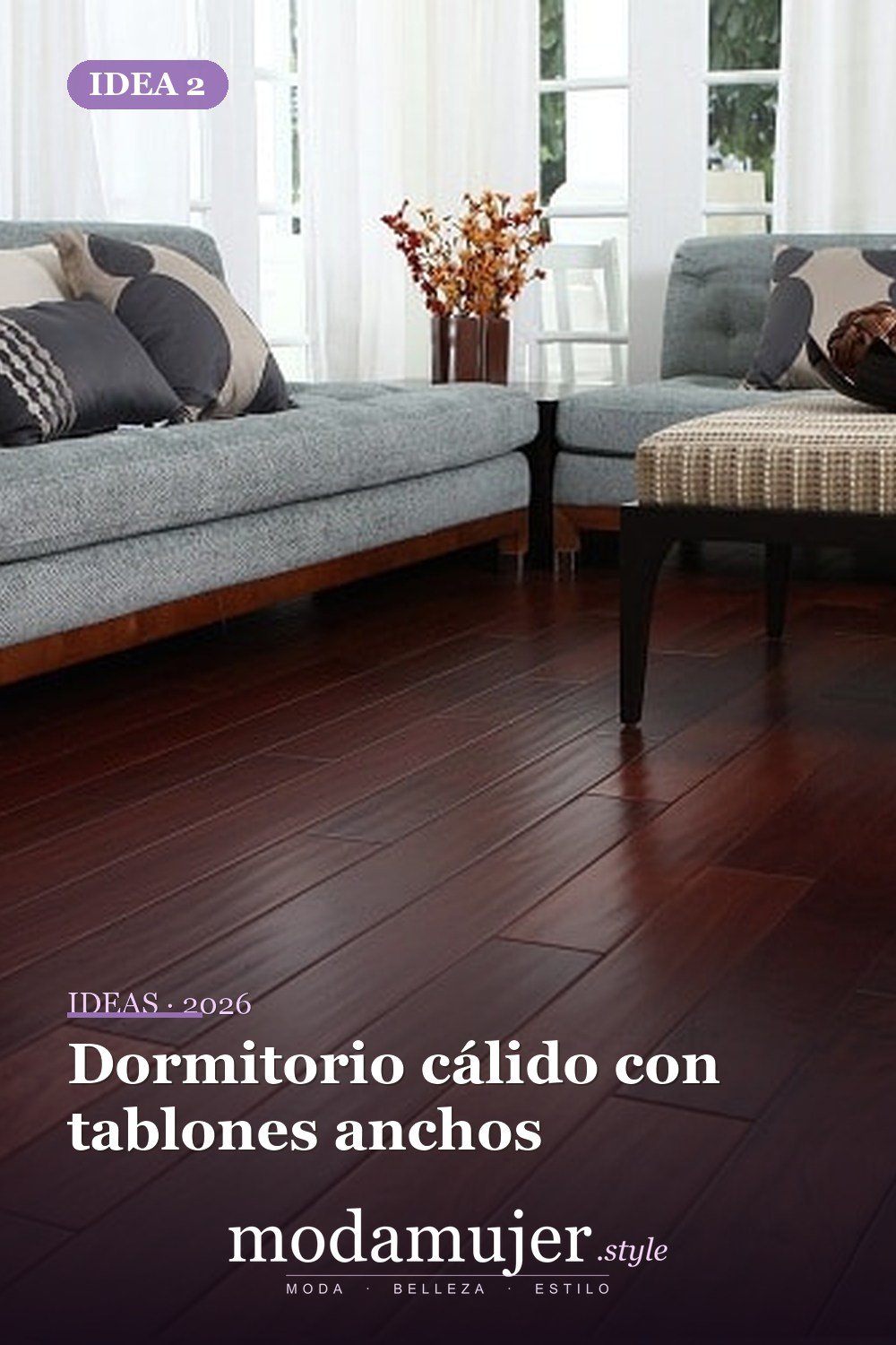 Dormitorio cálido con tablones anchos — 40 pisos de madera oscura que dan vida a todo tipo de habitaciones