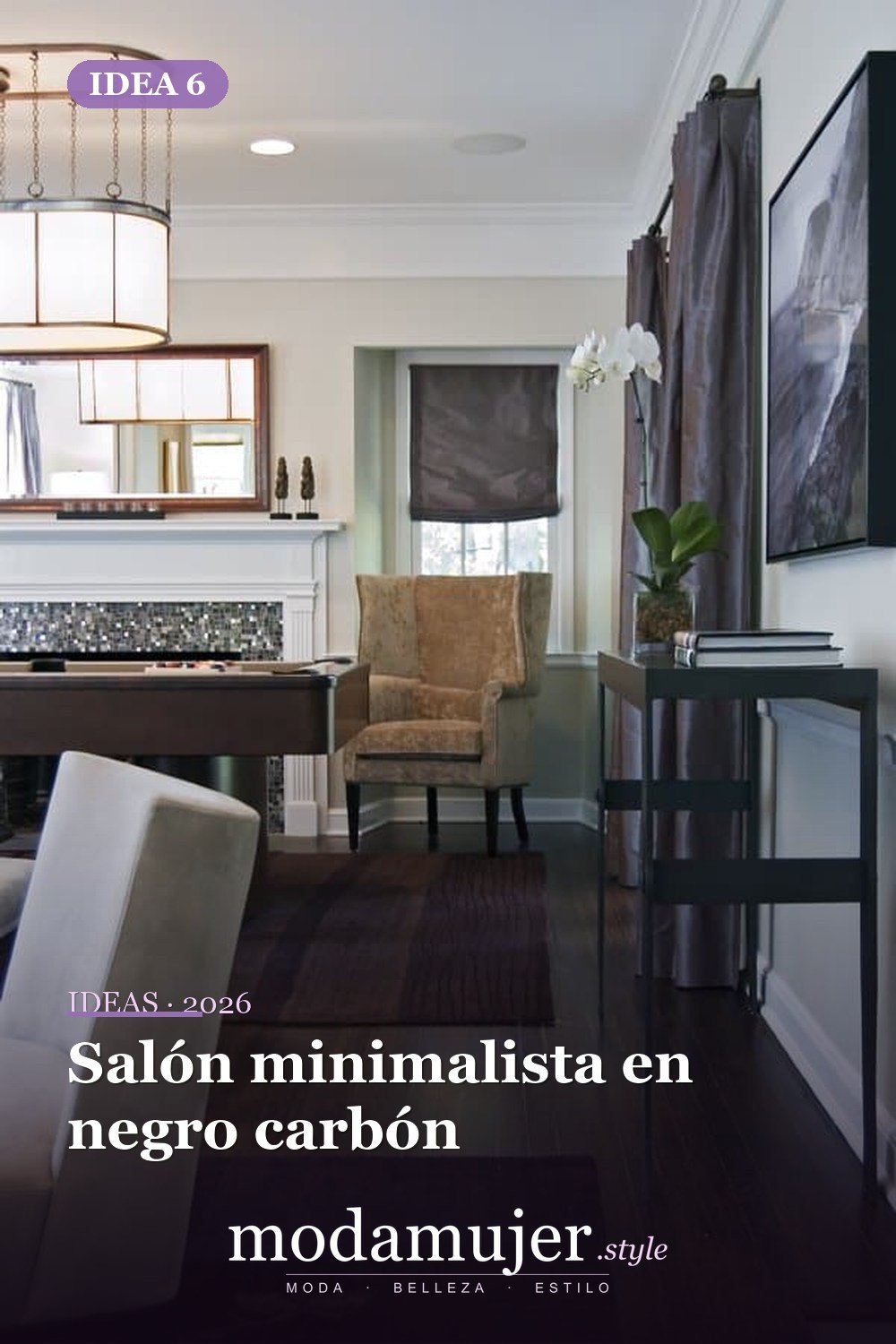 Salón minimalista en negro carbón — 40 pisos de madera oscura que dan vida a todo tipo de habitaciones