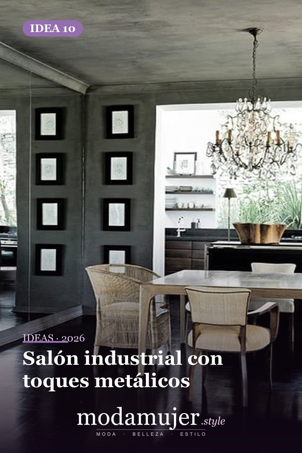 Salón industrial con toques metálicos — 40 pisos de madera oscura que dan vida a todo tipo de habitaciones